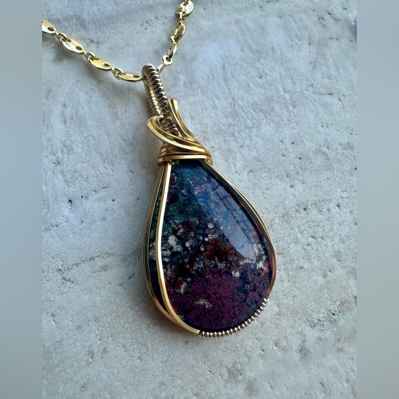 Tarnish Resistant Gold Grounding Copper Moss Agate Necklace Pendant - Picture 4 of 8